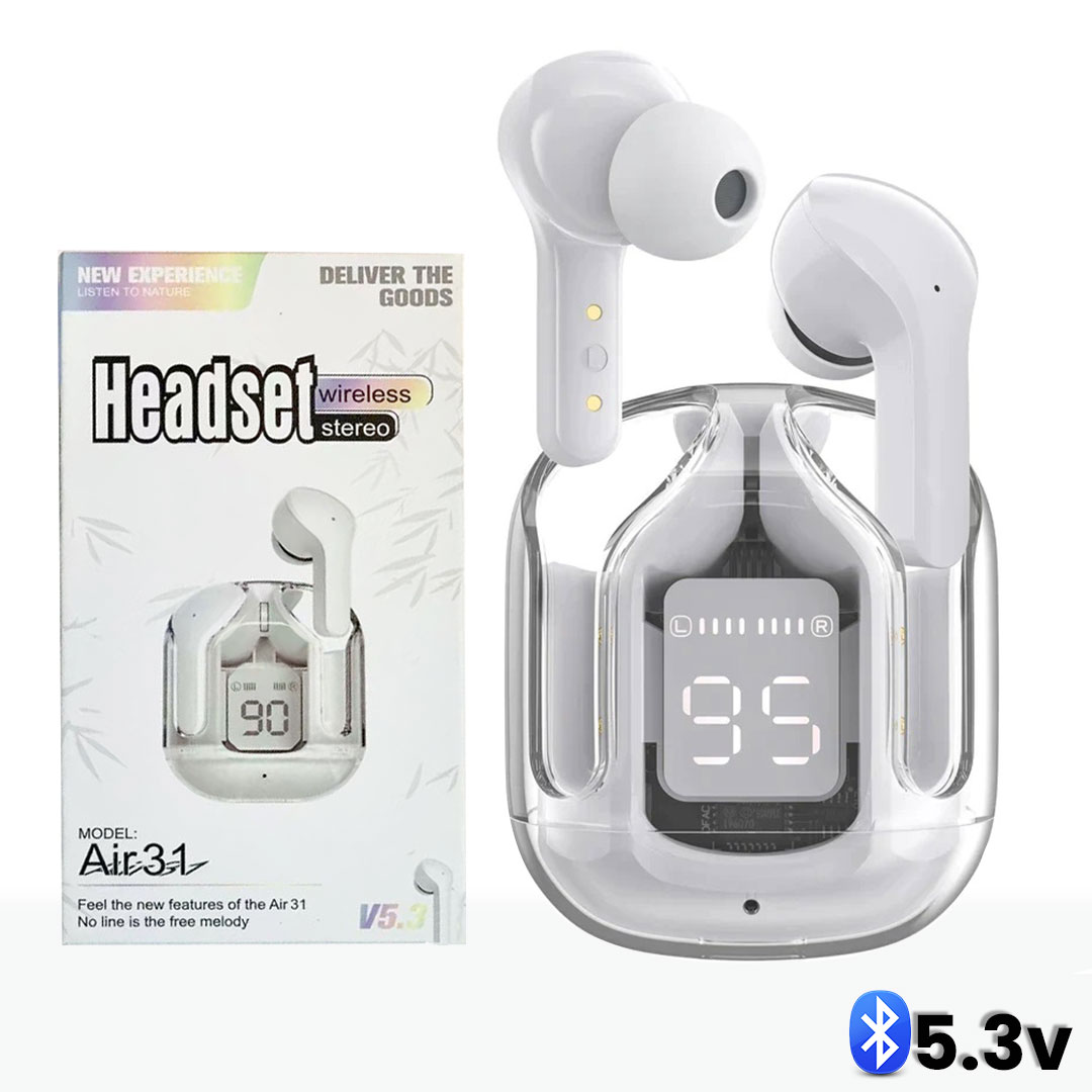 Air 31 Tws Original With Big Packing Transparent Earbuds Bluetooth 5.3v White