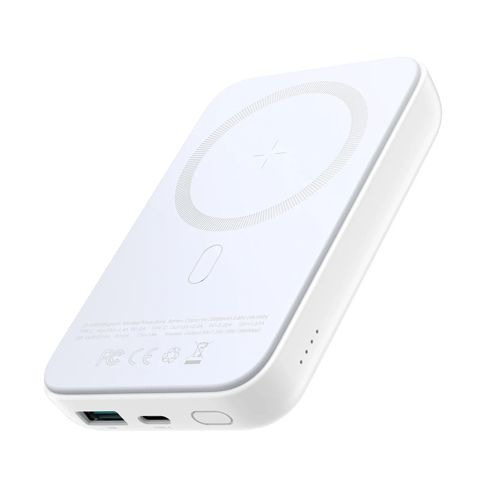 Joyroom Jr-W020 Magnetic Wired + Wireless 2-In-1 Design Wireless Power Bank 10000MAH White