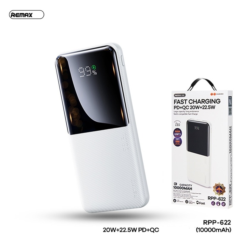 Remax Rpp-622 20w+22.5w Pd+QC Fast Charge Power Bank 10000mah White