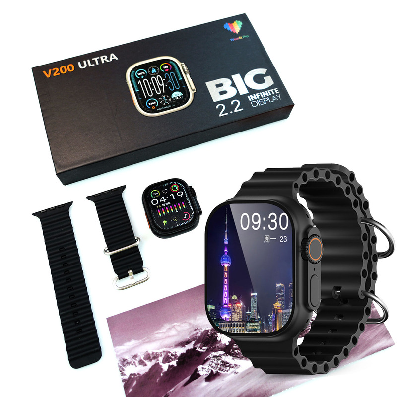 V200 New Fashion Ultra 2.2 Large Screen IP68 Waterproof Sport Smart Watch Black